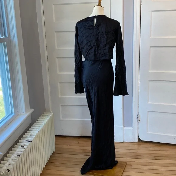 NWT Zara Black Satin Effect Cutout Waist Strap Maxi Dress, Size M - Picture 8 of 17